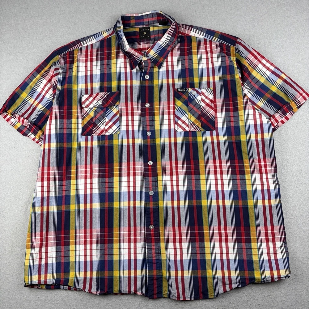 Y2K Kani Gold Plaid Button Up Shirt Men's 3XL Multicolor Hip Hop